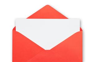 An open, red/orange envelope with a blank white insert slightly pulled out
